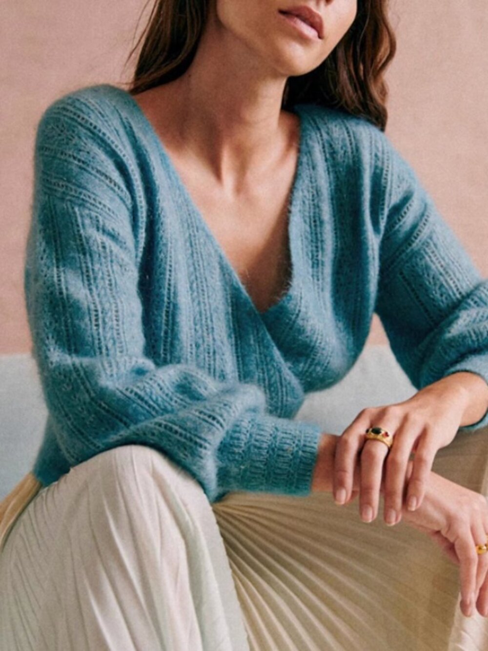 ✨ SALE✨ EUC Sezane Cristina Jumper Blue Bleu Paon Sweater French V Neck XSmall